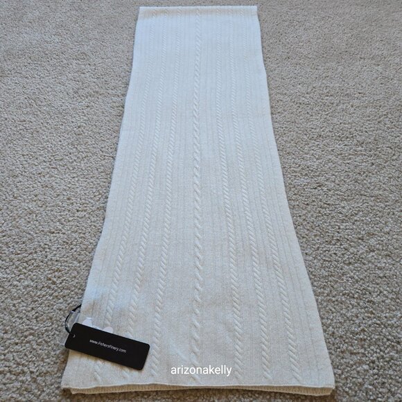 NWT Fishers Finery Cashmere Cable Knit Ivory Scarf Black Label Cable Knit Ivory - Picture 8 of 13